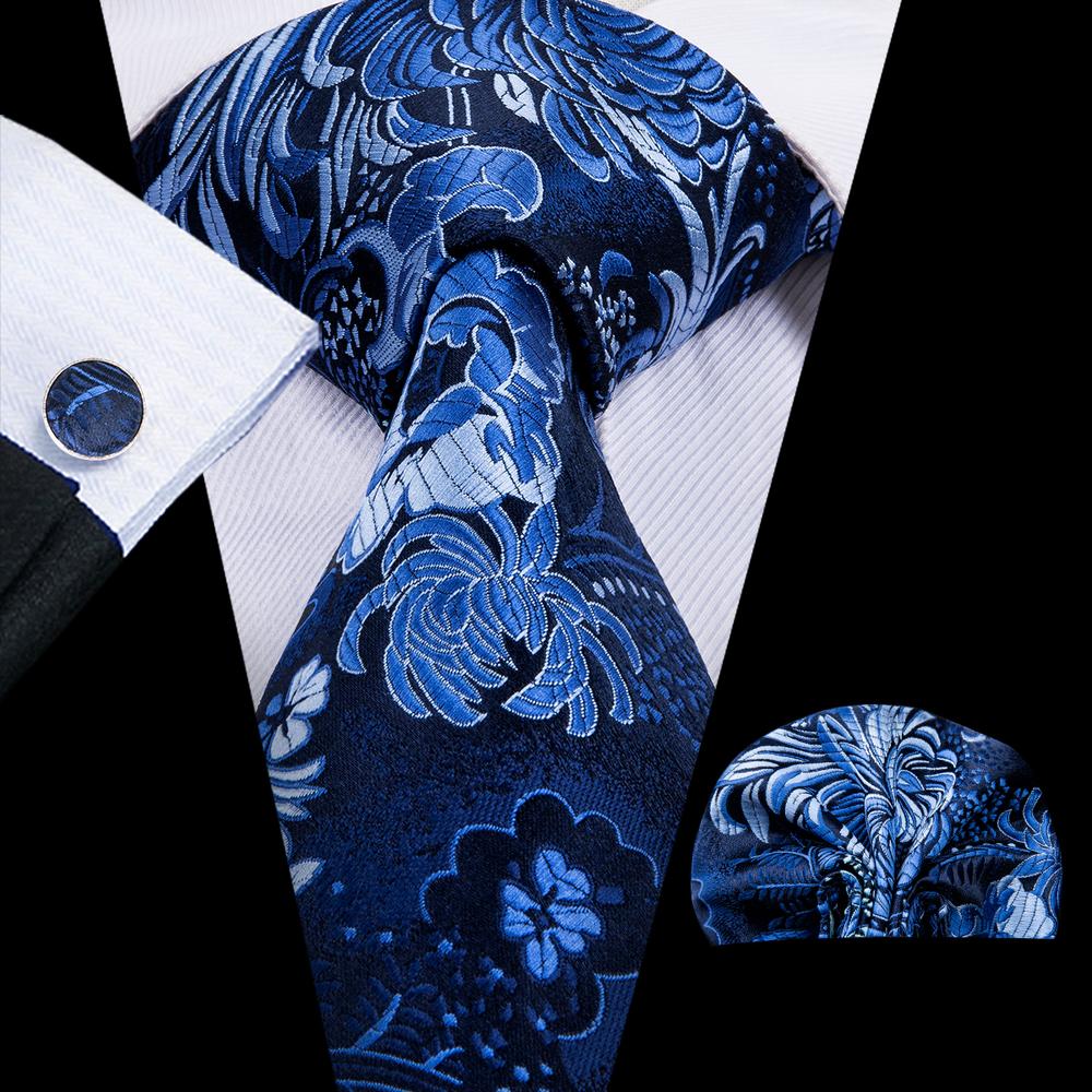 GentCrest Blue Floral Tie Hanky Cufflinks Set - Image 1