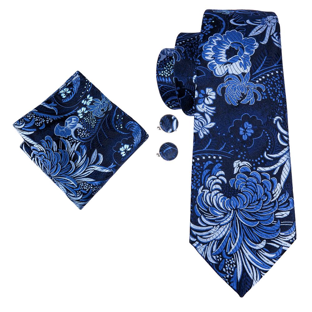 GentCrest Blue Floral Tie Hanky Cufflinks Set - Image 3