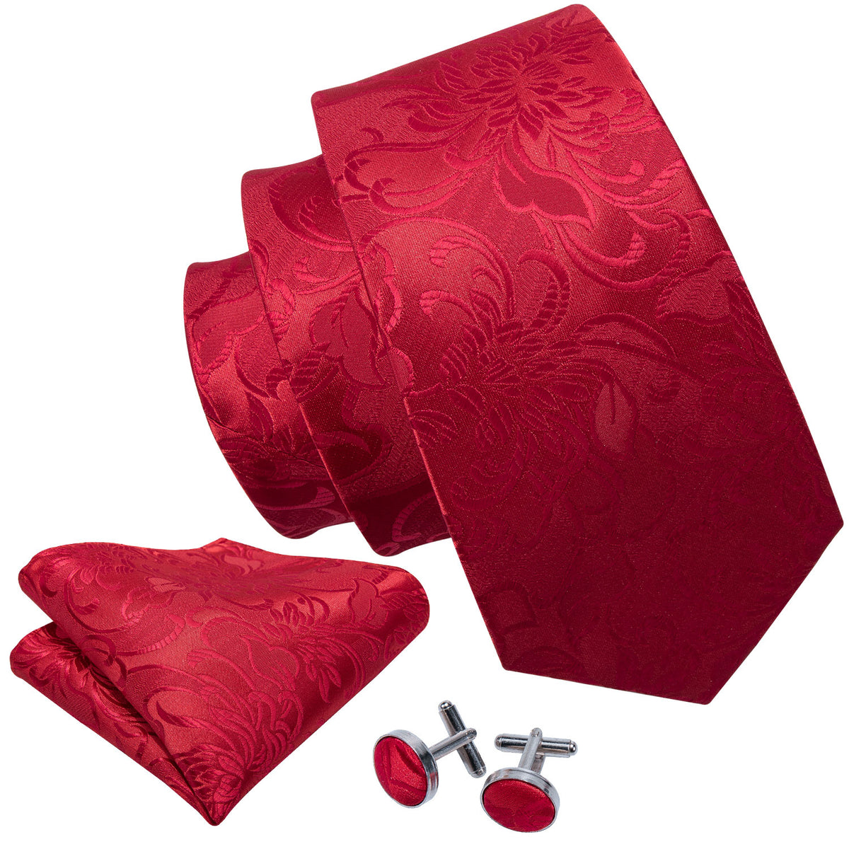 Wedding Red Floral Silk Tie Set - GentCrest - View 4