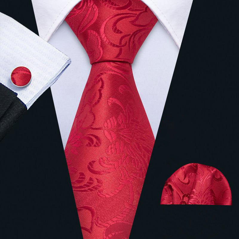 GentCrest Red Floral Tie Hanky Cufflinks Set - Image 1