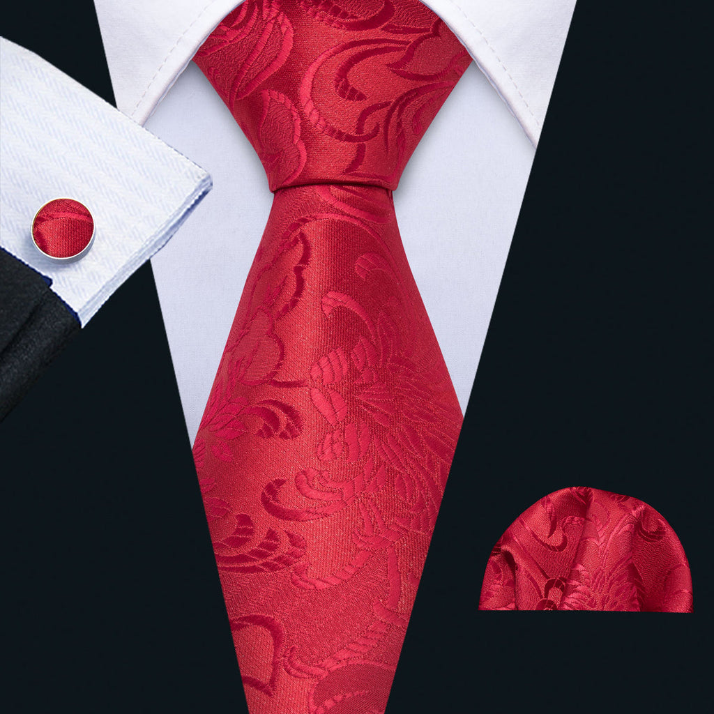 Wedding Red Floral Silk Tie Set - GentCrest