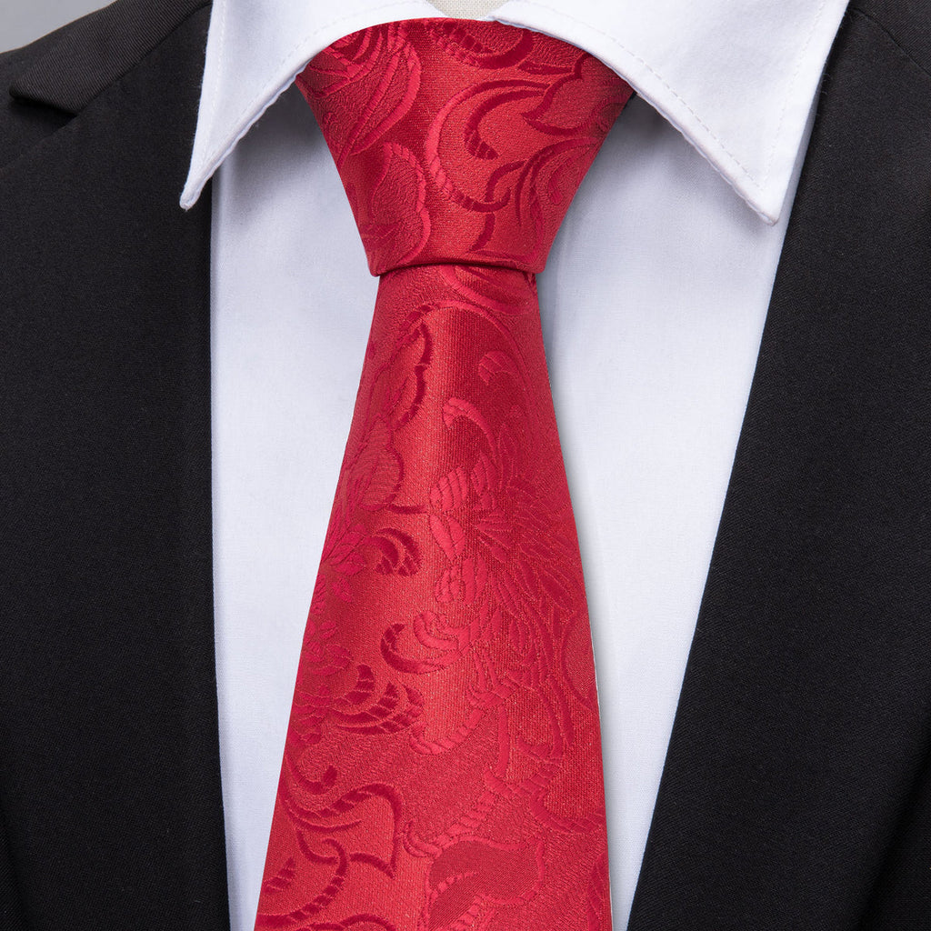 Wedding Red Floral Silk Tie Set - GentCrest - View 2