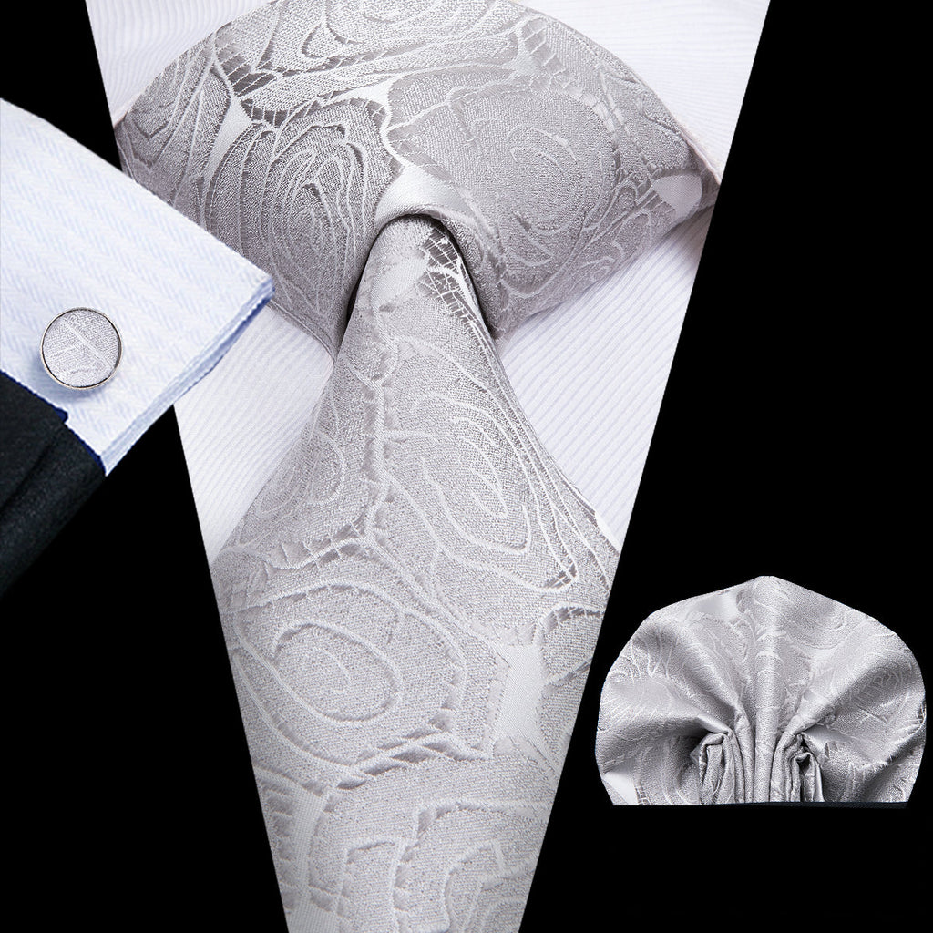 GentCrest Grey Floral Tie Hanky Cufflinks Set - Image 2