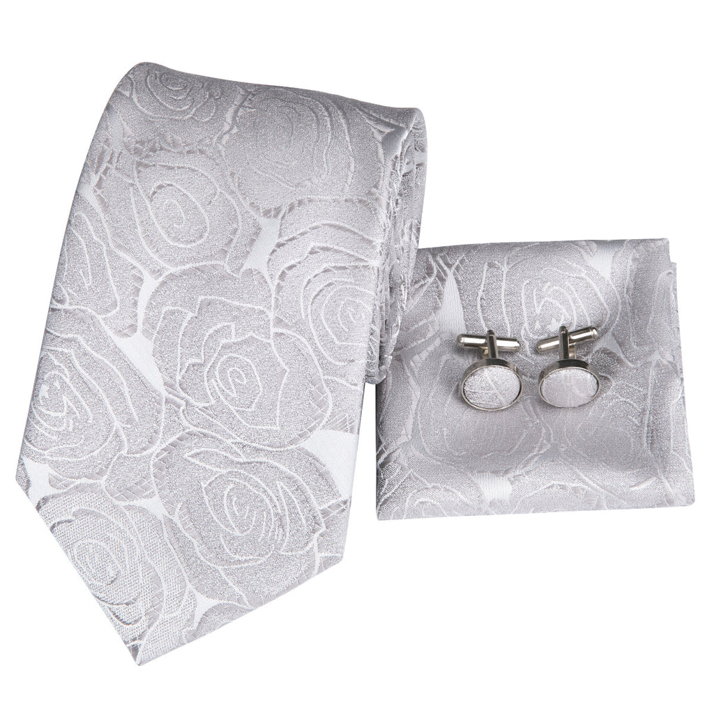GentCrest Grey Floral Tie Hanky Cufflinks Set - Image 4