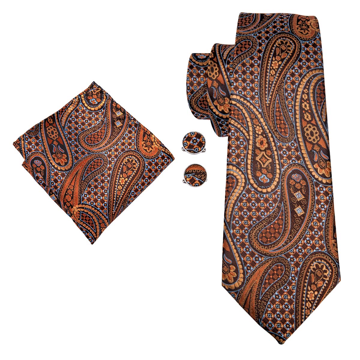 GentCrest Brown Paisley Tie Hanky Cufflinks Set - Image 3