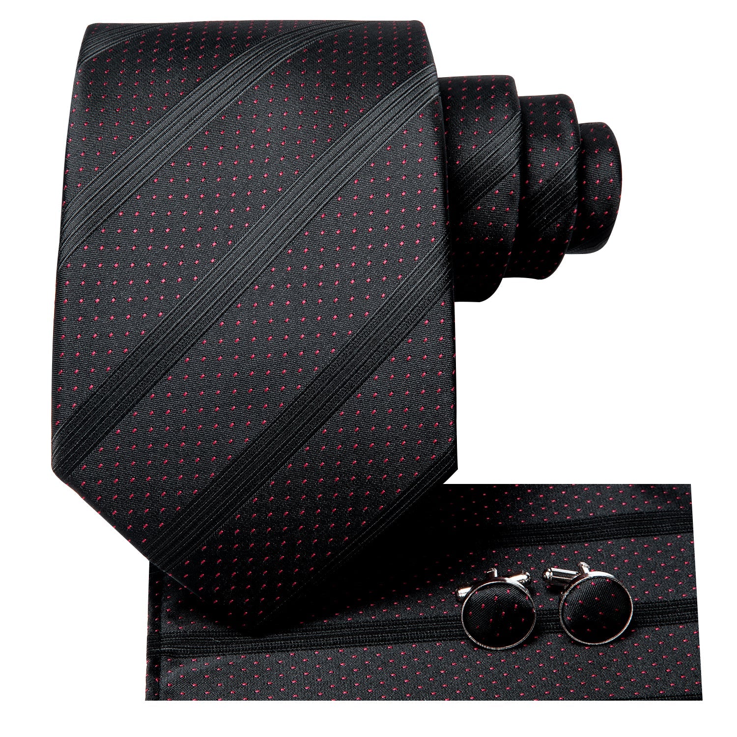 GentCrest Black Striped Tie Hanky Cufflinks Set - Image 2