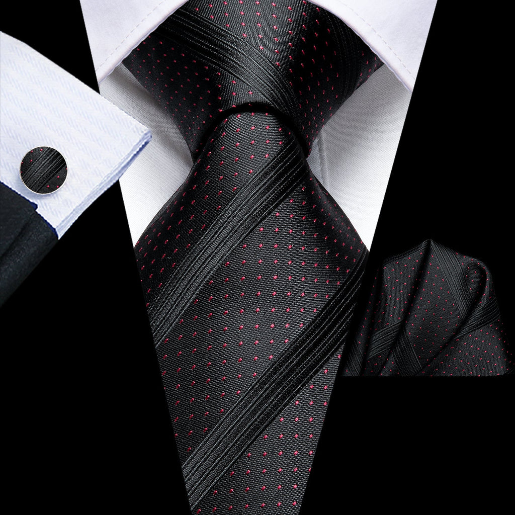 GentCrest Black Striped Tie Hanky Cufflinks Set - Image 1