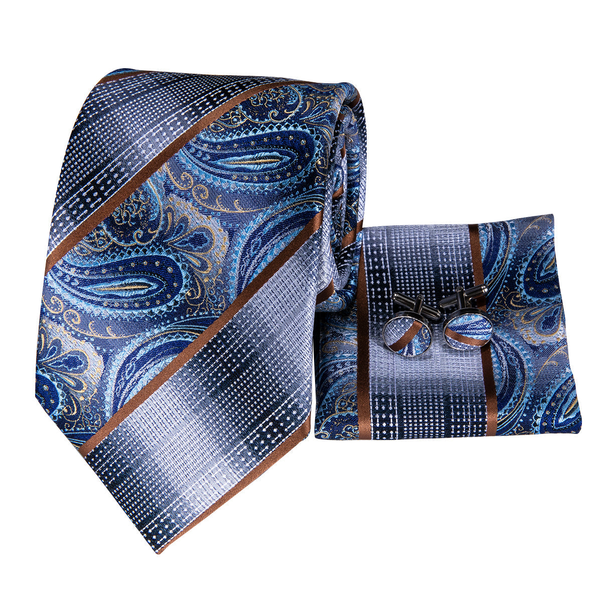 GentCrest Blue Paisley Tie Hanky Cufflinks Set - Image 4