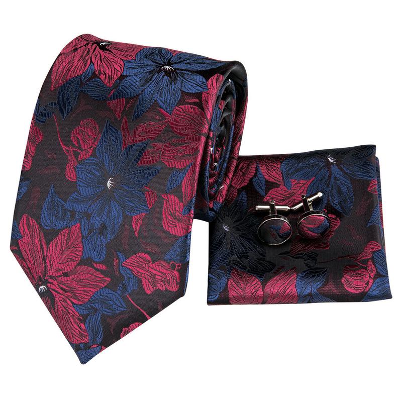 GentCrest Black Floral Tie Hanky Cufflinks Set - Image 3