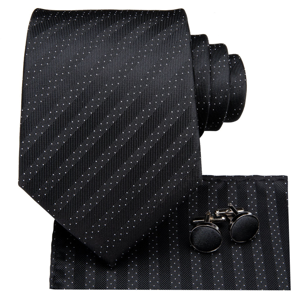 GentCrest Black Striped Tie Hanky Cufflinks Set - Image 2
