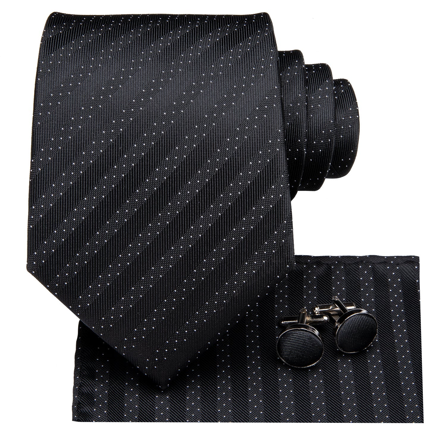 GentCrest Black Striped Tie Hanky Cufflinks Set - Image 2