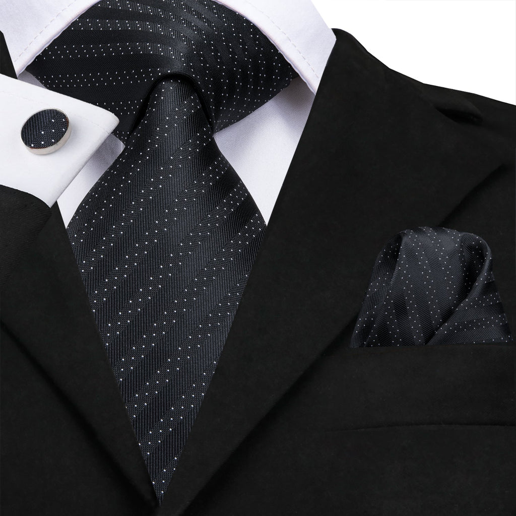 GentCrest Black Striped Tie Hanky Cufflinks Set - Image 1