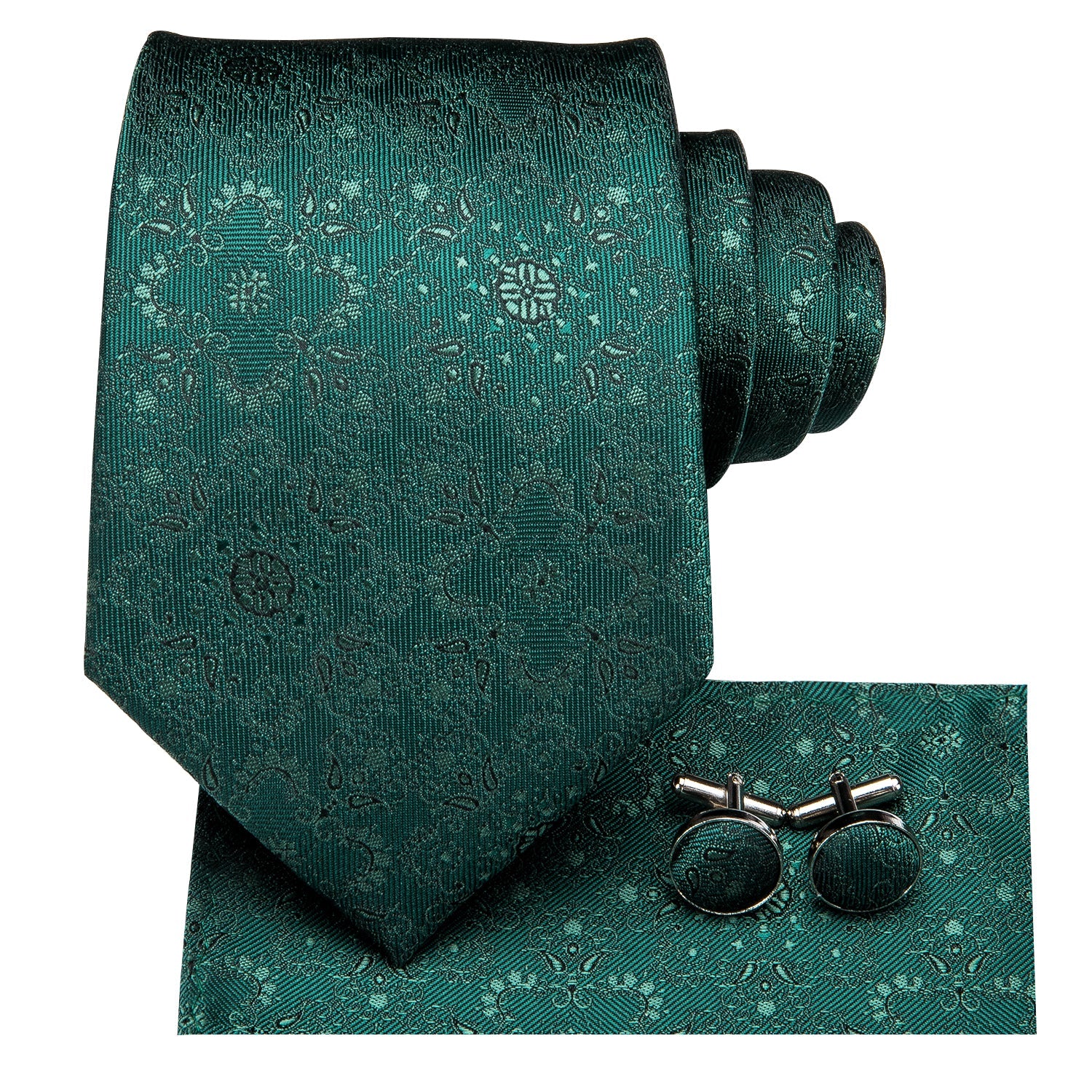 GentCrest Green Floral Tie Hanky Cufflinks Set - Image 2