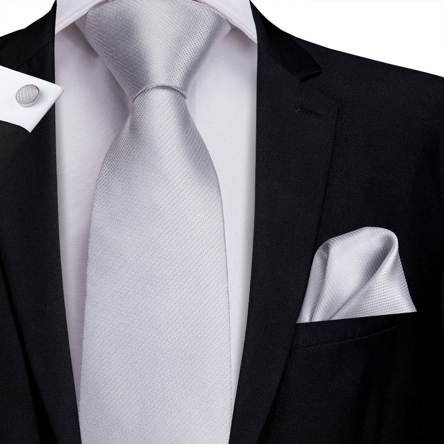 Silver Gray Solid Silk XL Silk Tie Set - GentCrest - View 2