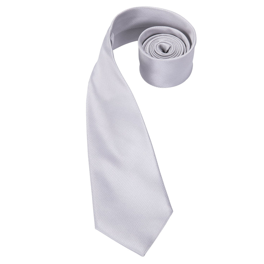 Silver Gray Solid Silk XL Silk Tie Set - GentCrest - View 4