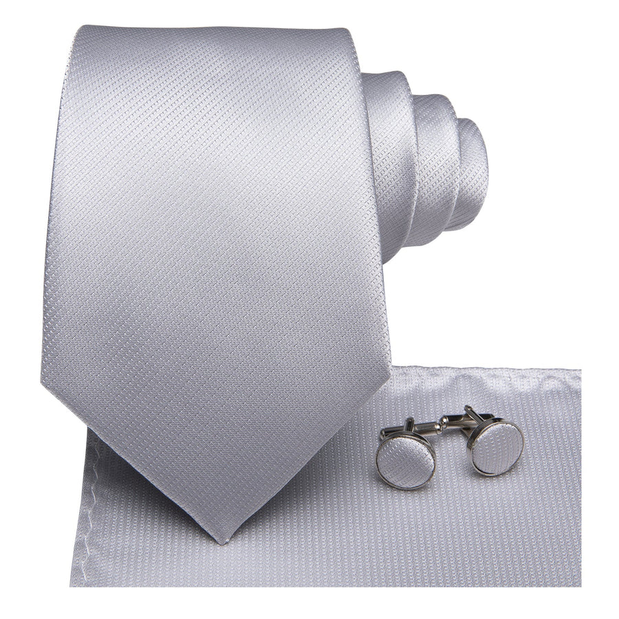 Silver Gray Solid Silk XL Silk Tie Set - GentCrest - View 3