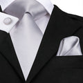 Silver Gray Solid Silk XL Silk Tie Set - GentCrest