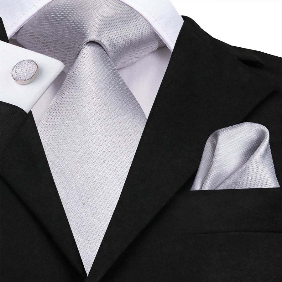 Silver Gray Solid Silk XL Silk Tie Set - GentCrest