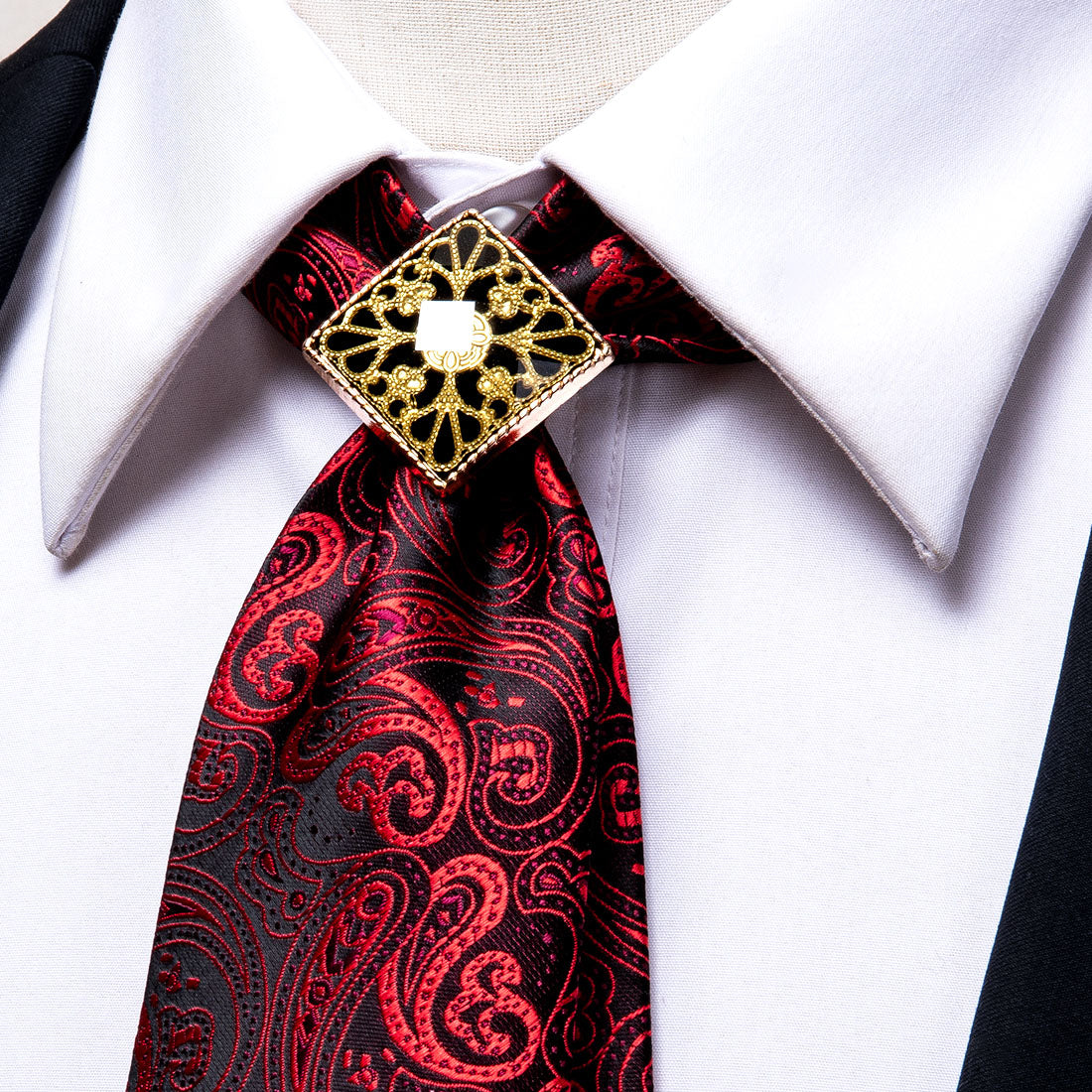 GentCrest Black Paisley Tie with Accessories - Image 1