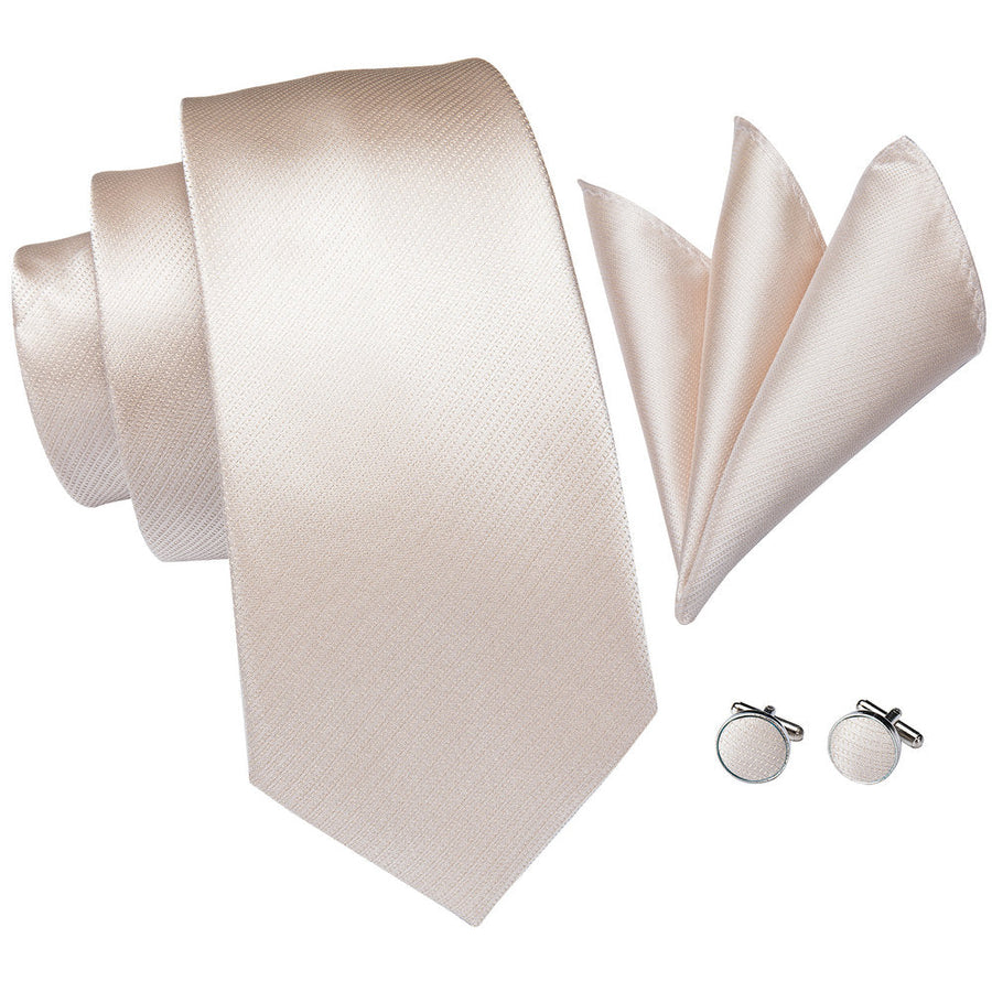 Champagne Solid XL Silk Tie Set - GentCrest - View 2