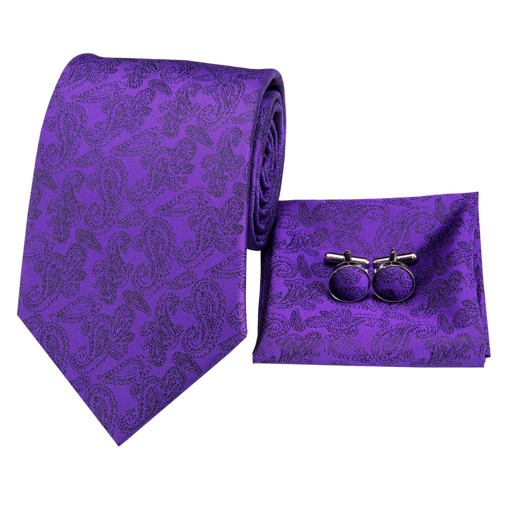 GentCrest Purple Paisley Tie Hanky Cufflinks Set - Image 2