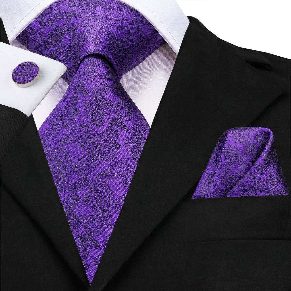 GentCrest Purple Paisley Tie Hanky Cufflinks Set - Image 1