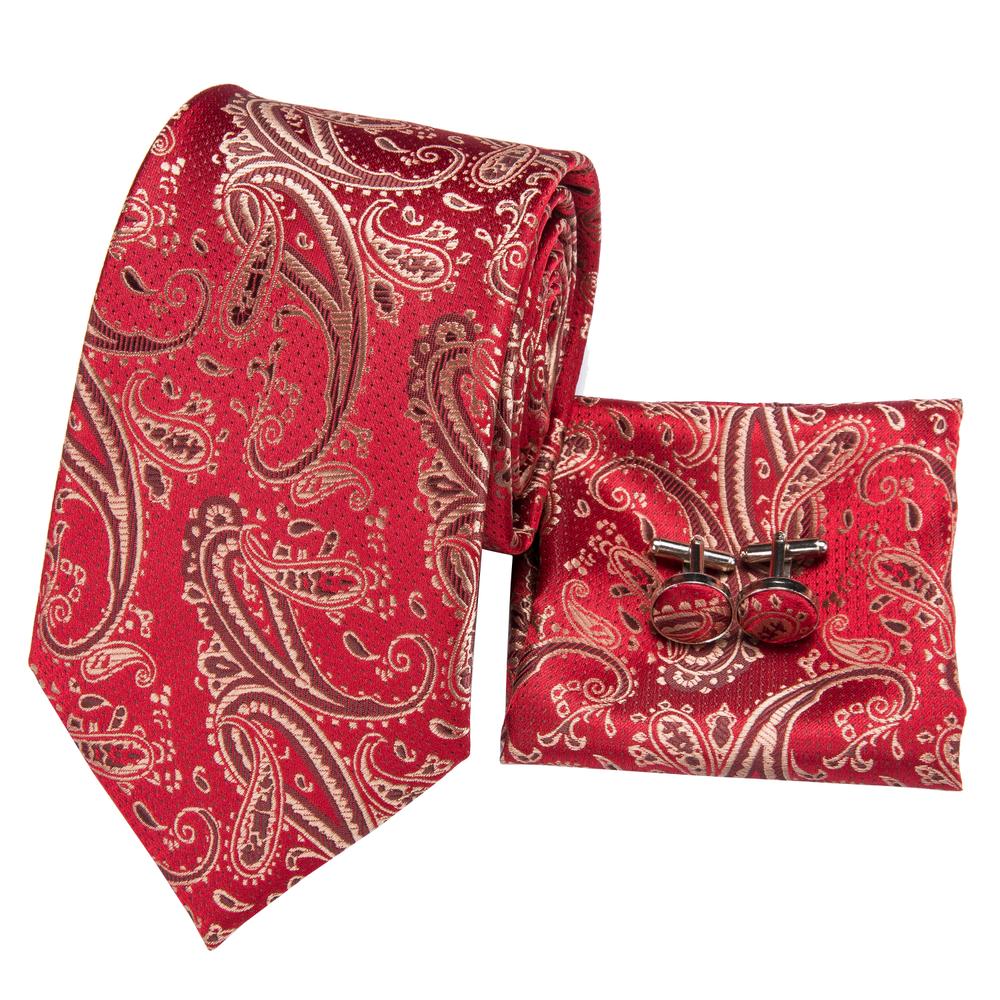 GentCrest Red Paisley Tie Hanky Cufflinks Set - Image 2