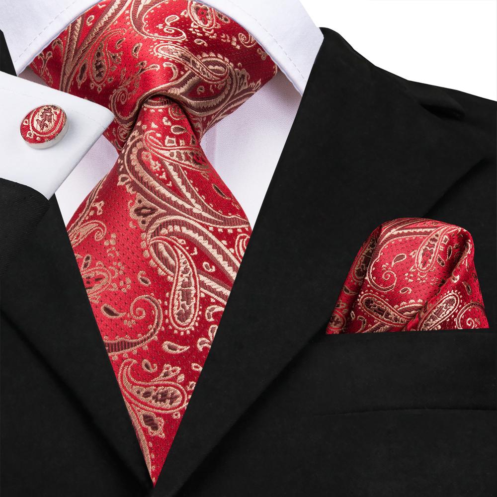 GentCrest Red Paisley Tie Hanky Cufflinks Set - Image 1