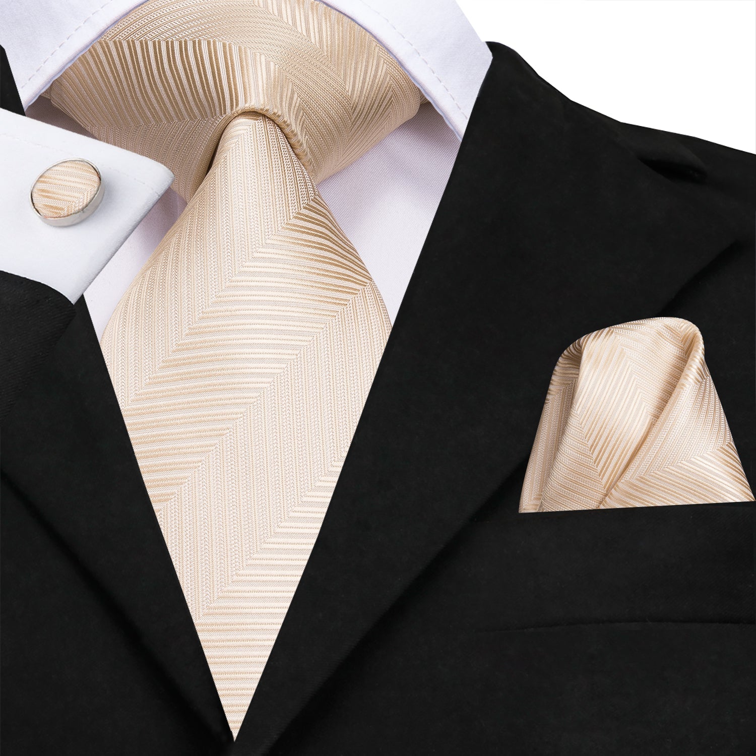 GentCrest Beige Striped Tie Hanky Cufflinks Set - Image 1