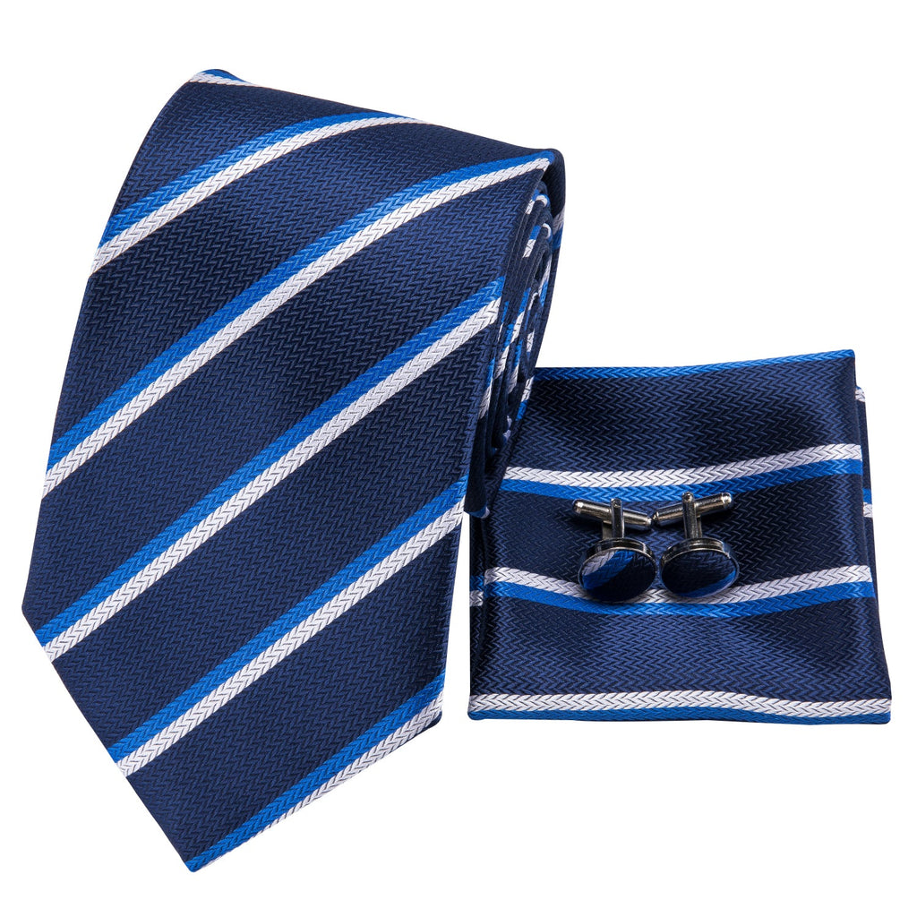 GentCrest Blue Striped Tie Hanky Cufflinks Set - Image 2
