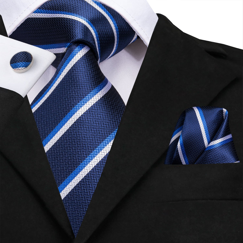 GentCrest Blue Striped Tie Hanky Cufflinks Set - Image 1