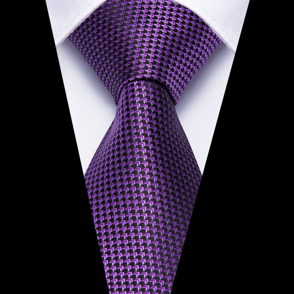 GentCrest Purple Plaid Tie Hanky Cufflinks Set - Image 4