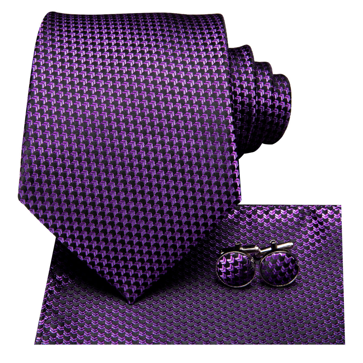 Modern Purple Silk Tie Set - GentCrest - View 3