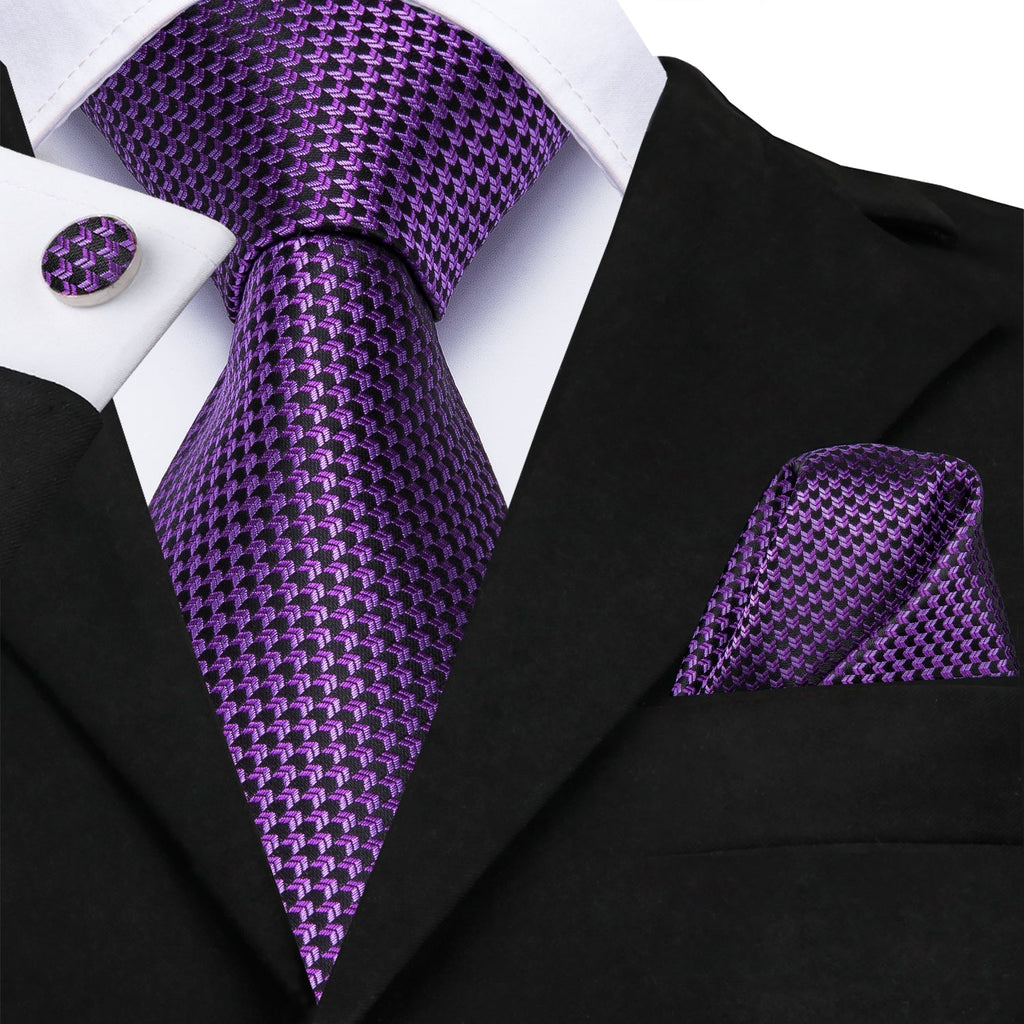 GentCrest Purple Plaid Tie Hanky Cufflinks Set - Image 1