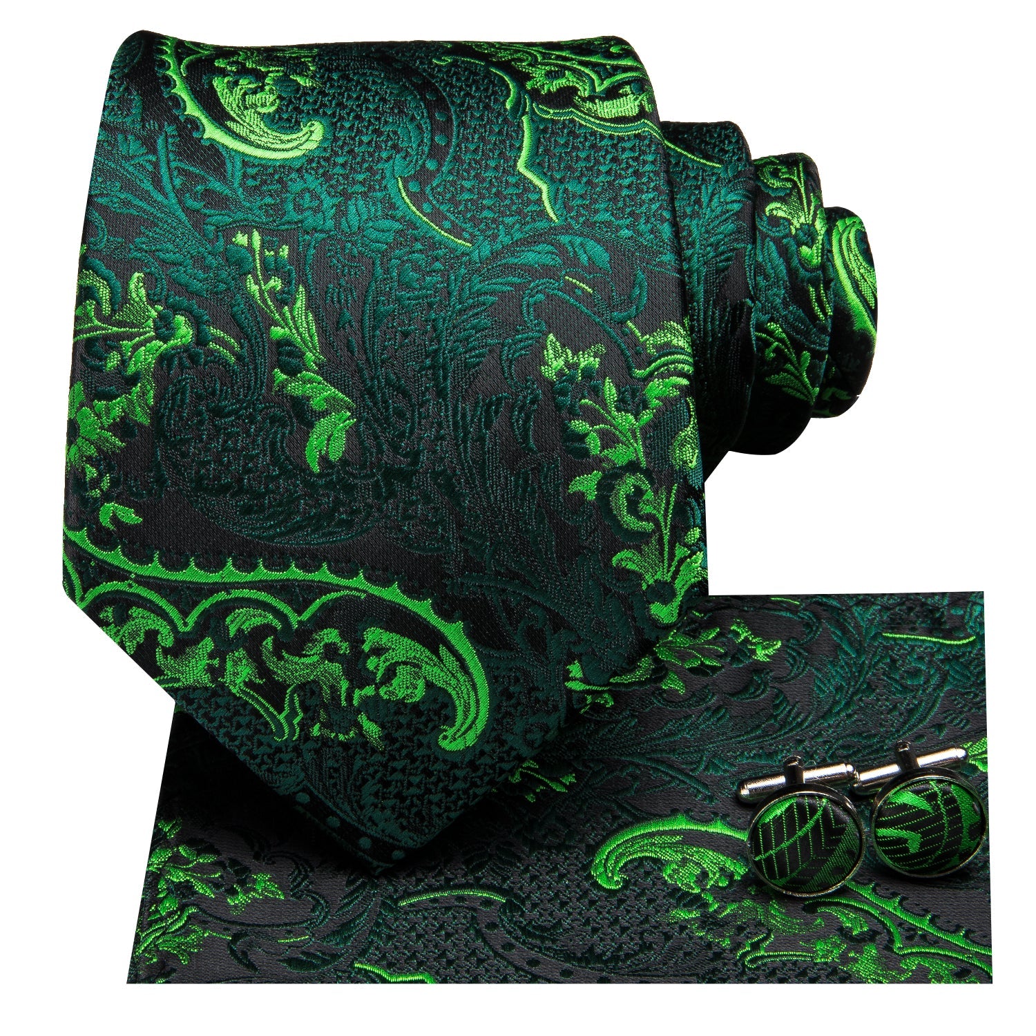 GentCrest Green Paisley Tie Hanky Cufflinks Set - Image 4