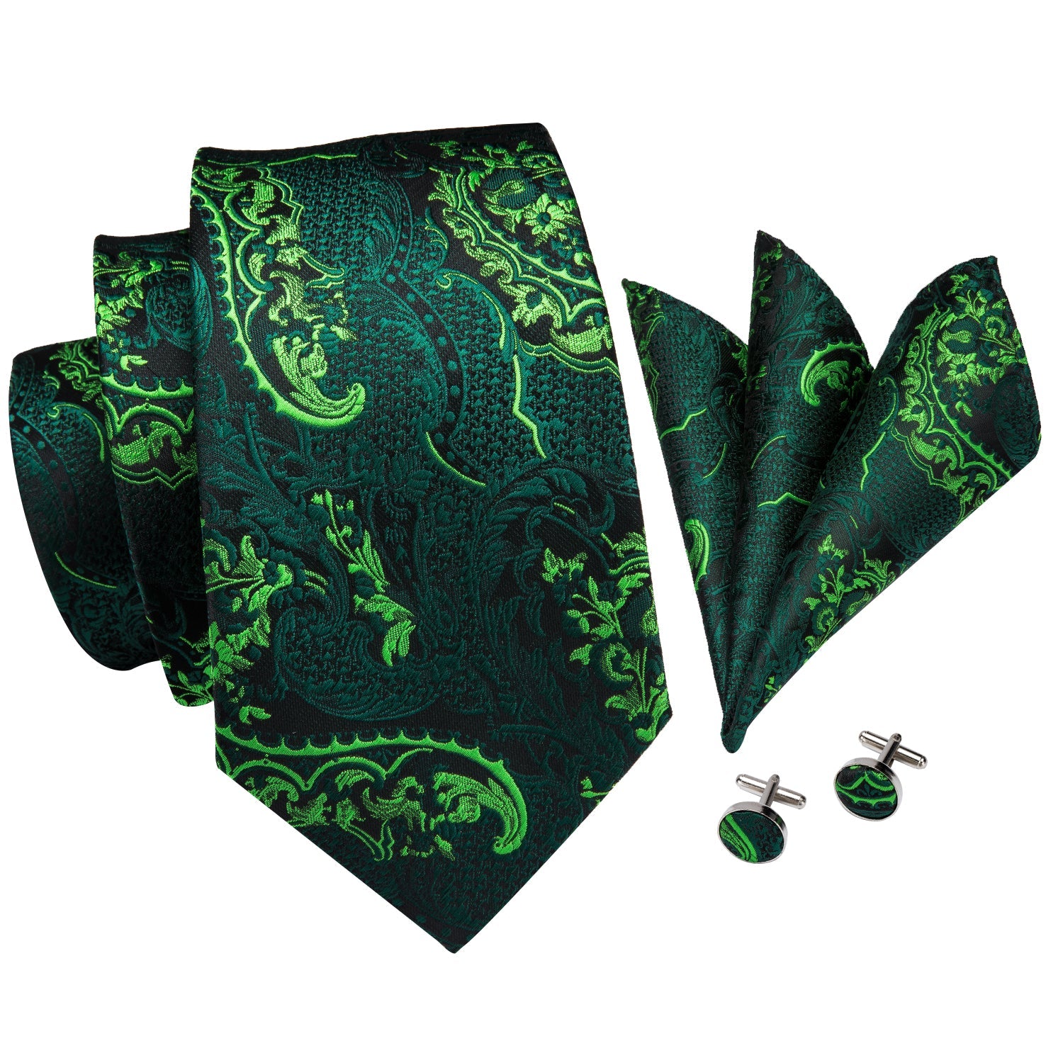 GentCrest Green Paisley Tie Hanky Cufflinks Set - Image 3