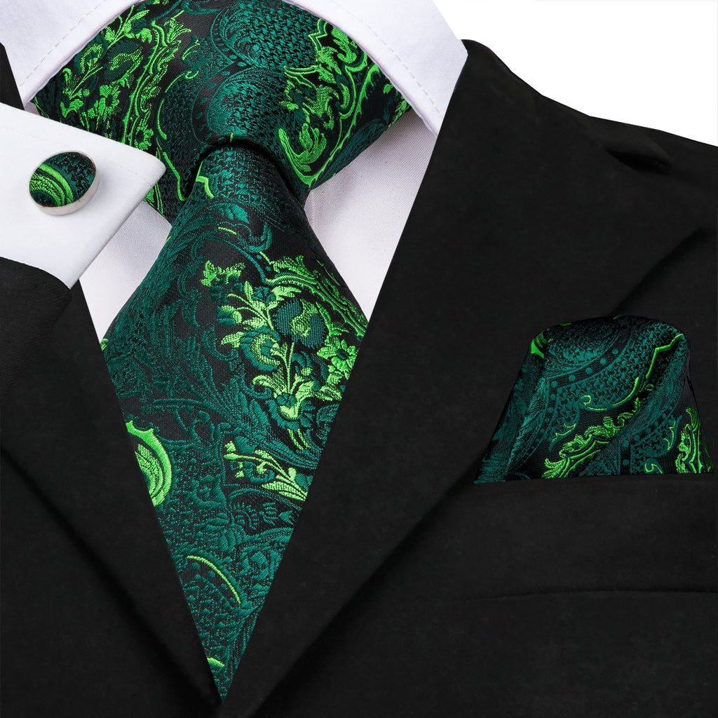 GentCrest Green Paisley Tie Hanky Cufflinks Set - Image 1