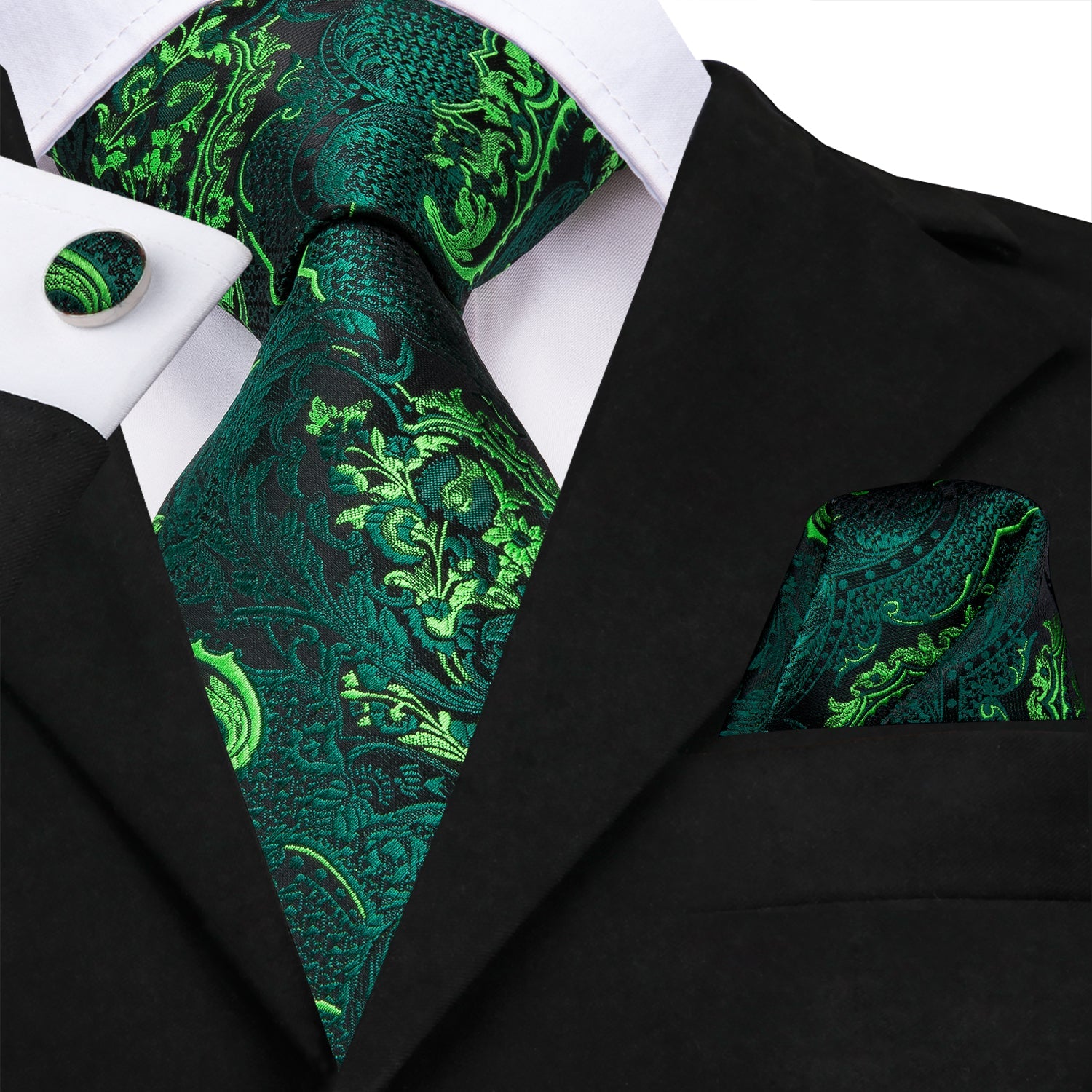 GentCrest Green Paisley Tie Hanky Cufflinks Set - Image 1
