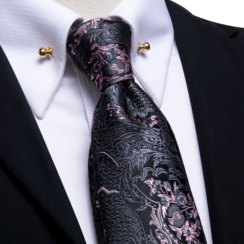 GentCrest Black Paisley Tie with Accessories - Image 1