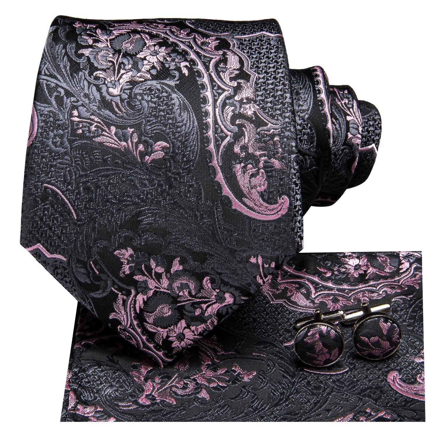 GentCrest Black Paisley Tie with Accessories - Image 6