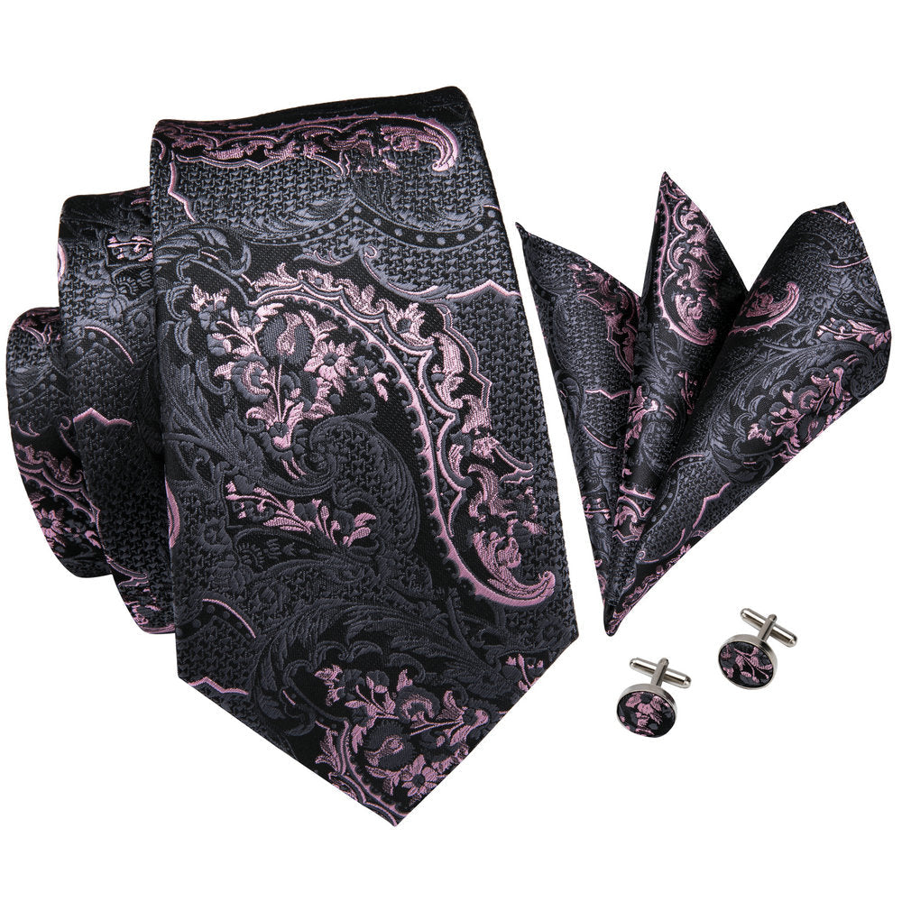 Graphite and Pink Luxury Silk Tie Set - GentCrest - View 2