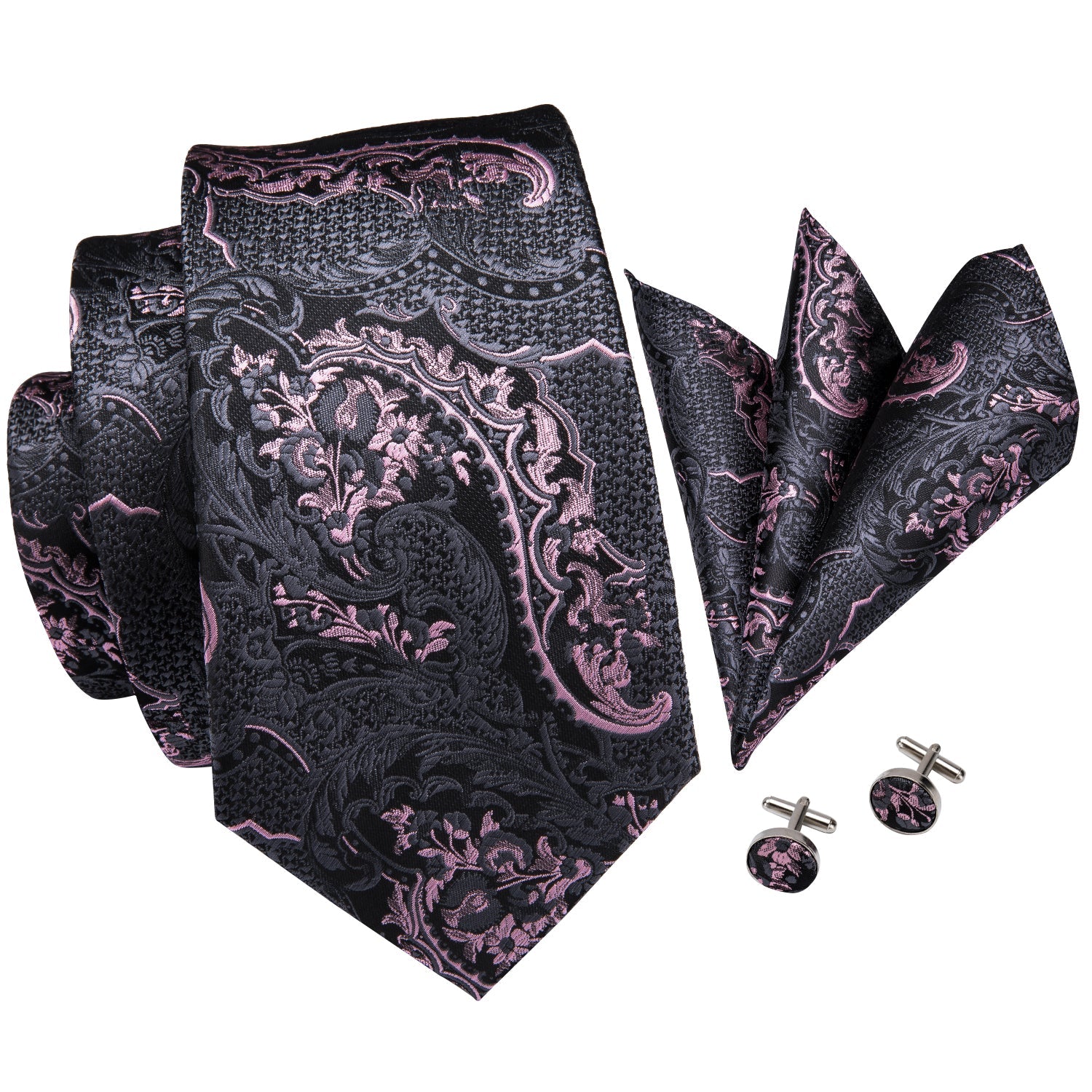 GentCrest Pink Paisley Tie Hanky Cufflinks Set - Image 2
