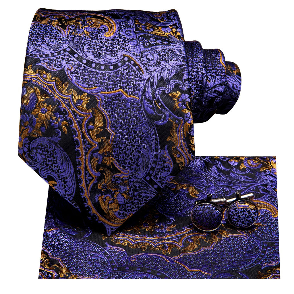 GentCrest Black Paisley Tie Hanky Cufflinks Set - Image 4