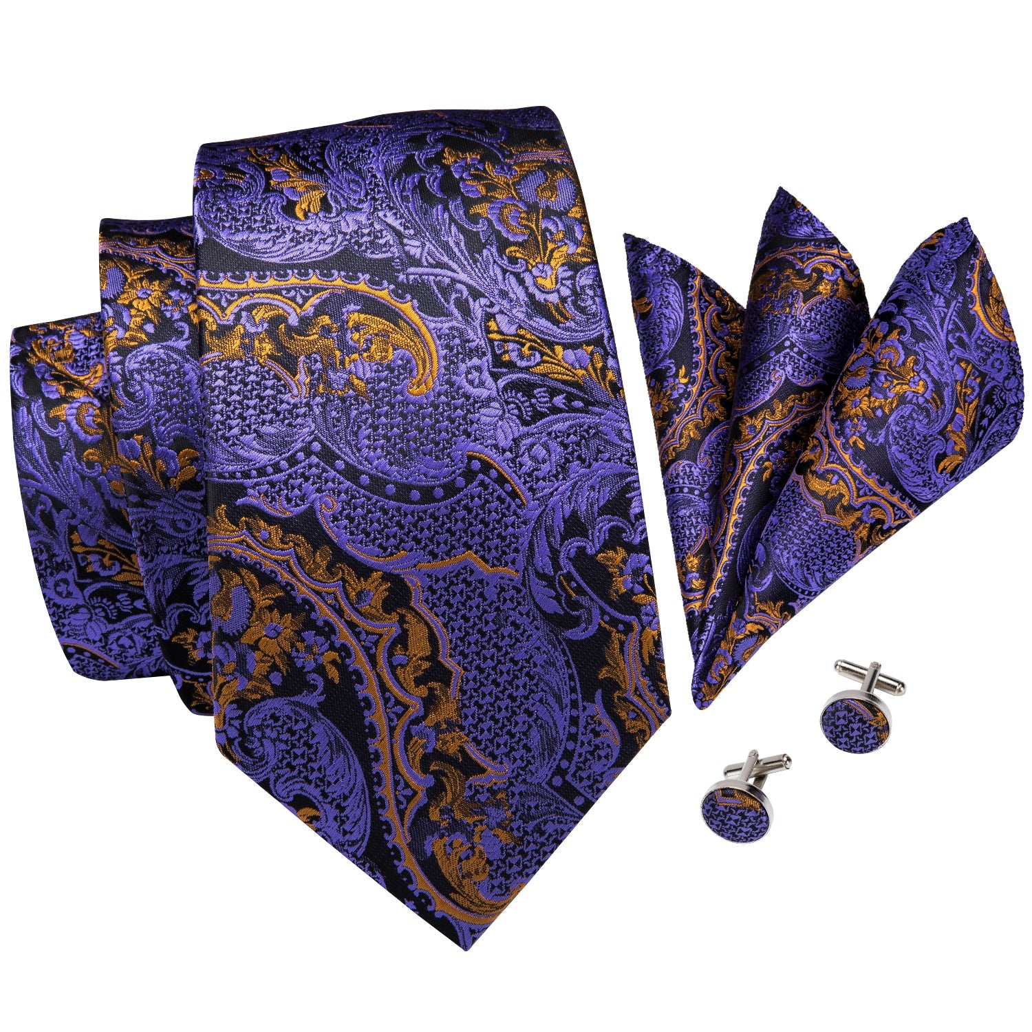 GentCrest Black Paisley Tie Hanky Cufflinks Set - Image 3