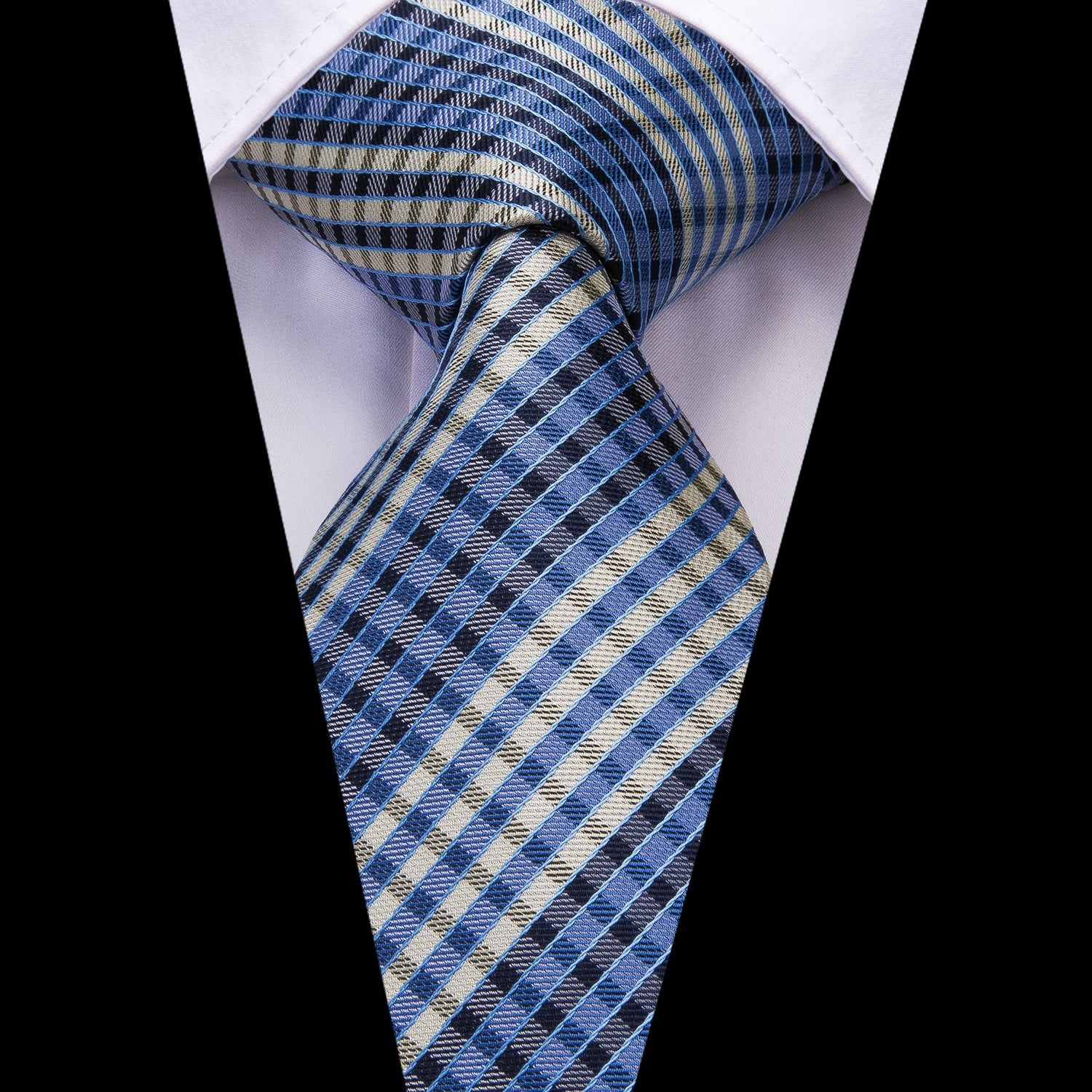 GentCrest Blue Plaid Tie Hanky Cufflinks Set - Image 2