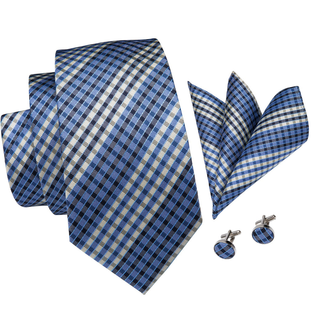 GentCrest Blue Plaid Tie Hanky Cufflinks Set - Image 4