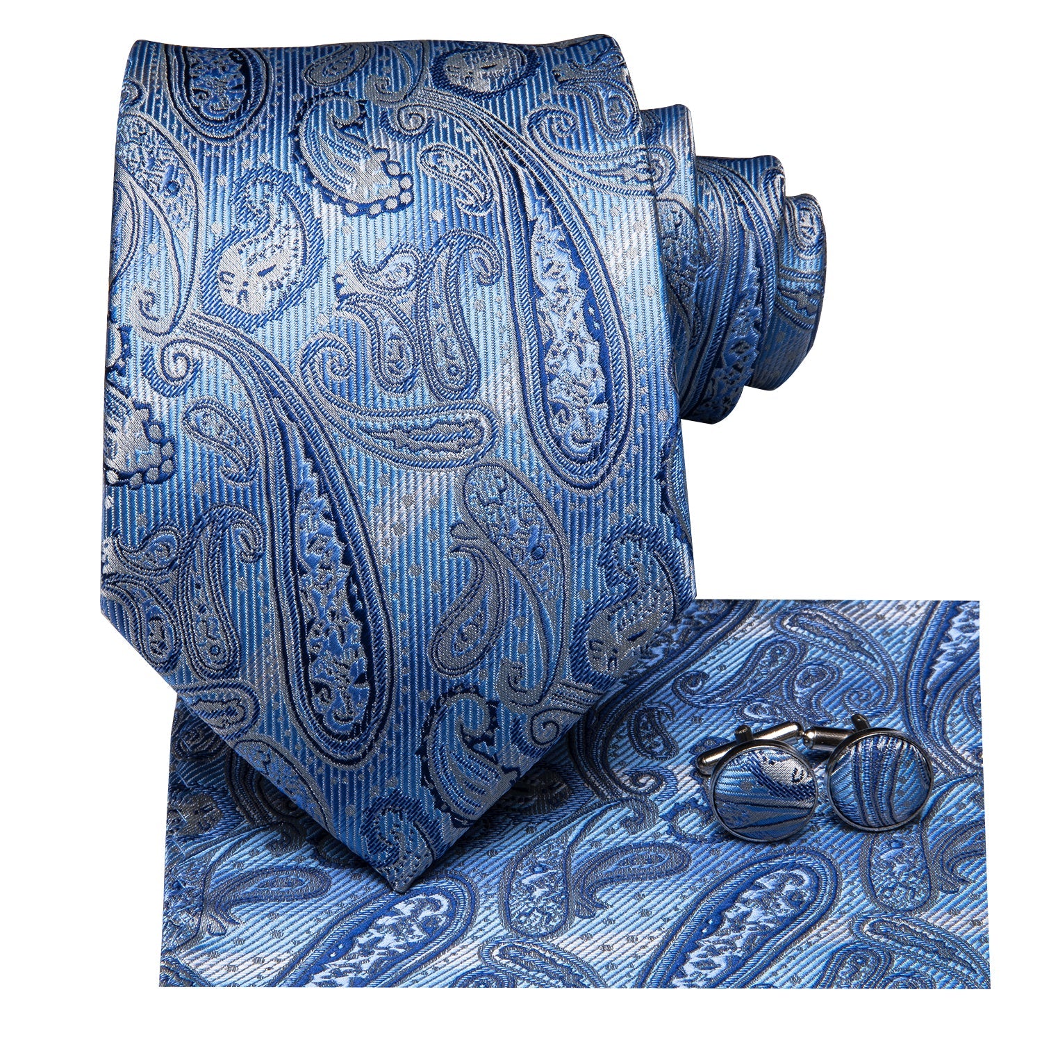 GentCrest Blue Paisley Tie Hanky Cufflinks Set - Image 3