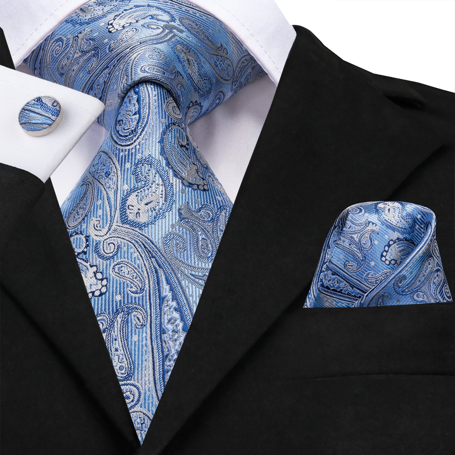 GentCrest Blue Paisley Tie Hanky Cufflinks Set - Image 1
