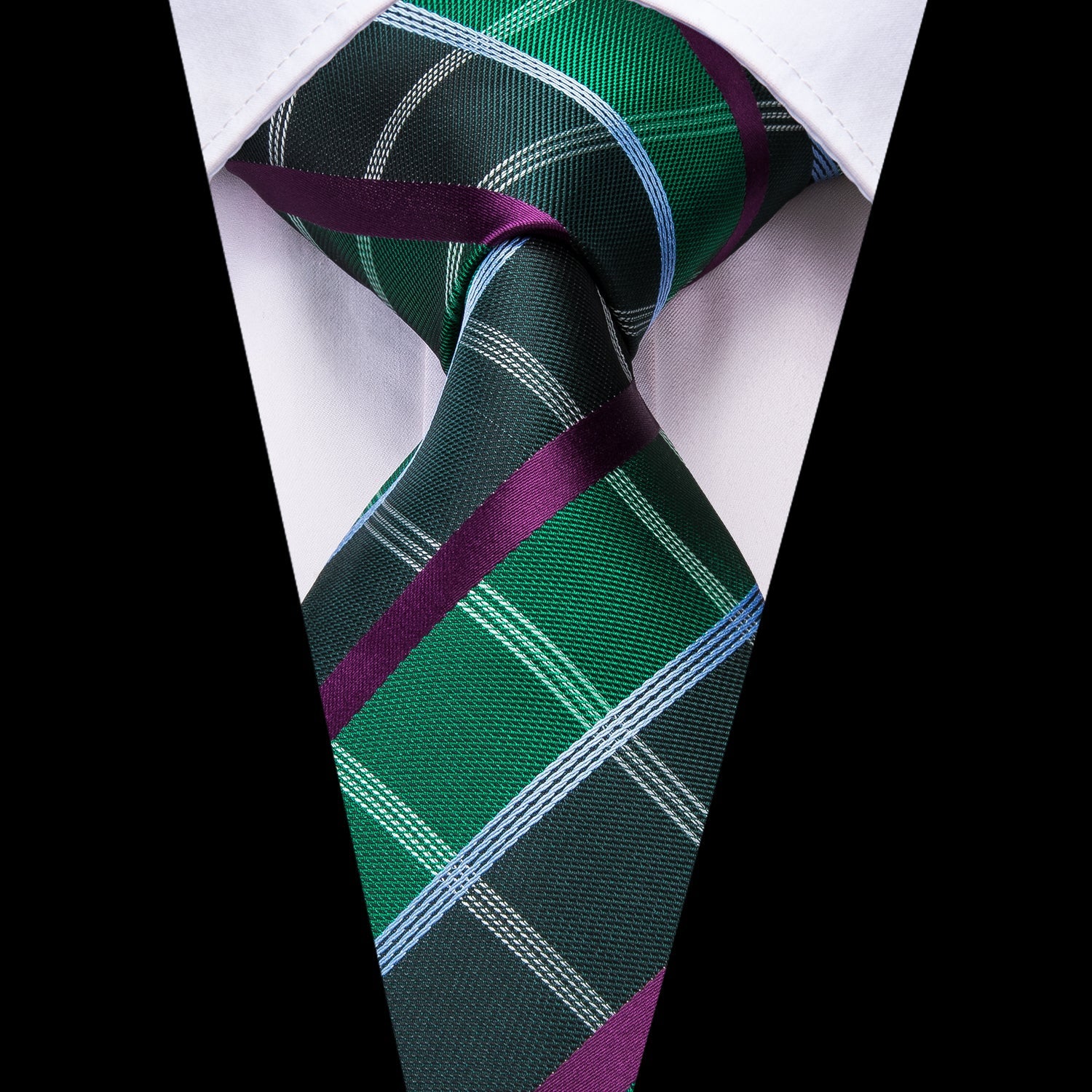 GentCrest Green Plaid Tie Hanky Cufflinks Set - Image 3