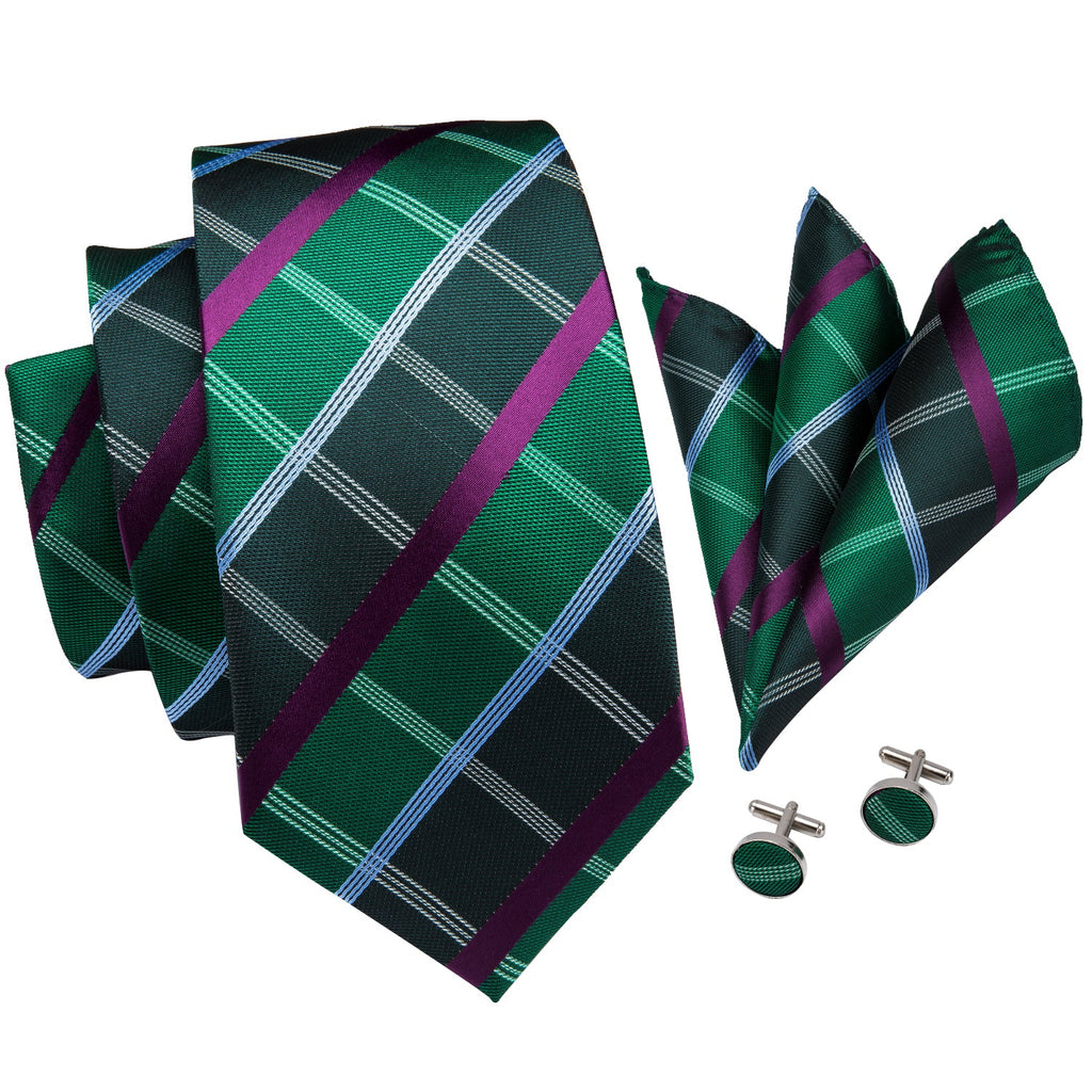 GentCrest Green Plaid Tie Hanky Cufflinks Set - Image 2